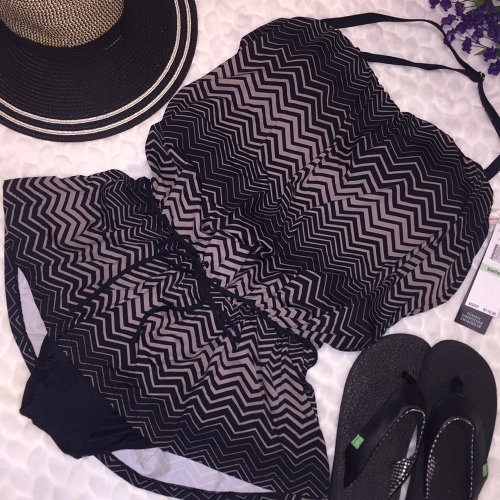 Jones New York Blouson Chevron 1PC Swimsuit 8